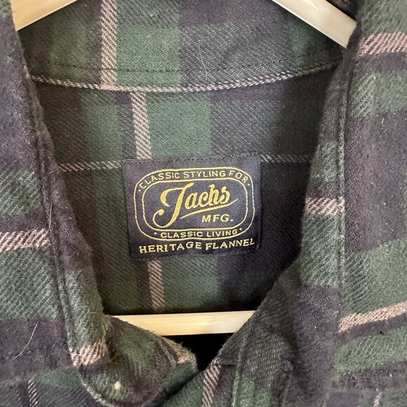 Mens Jachs Heritage Flannel Shirt Long Sleeve Green Plaid Button Up Medium - Picture 2 of 7